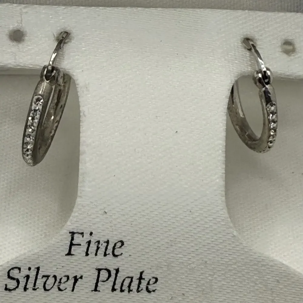 Chrystina Silver Hoop Earrings Genuine Crystal Fine‎ Silver Plated Classic